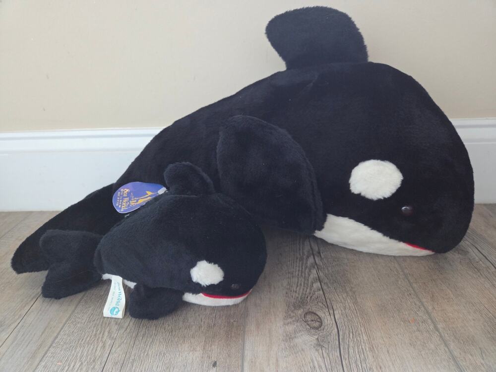 Vintage‎ 1987-1988 Sea World Orca Whale Plush Toy Set With Tags